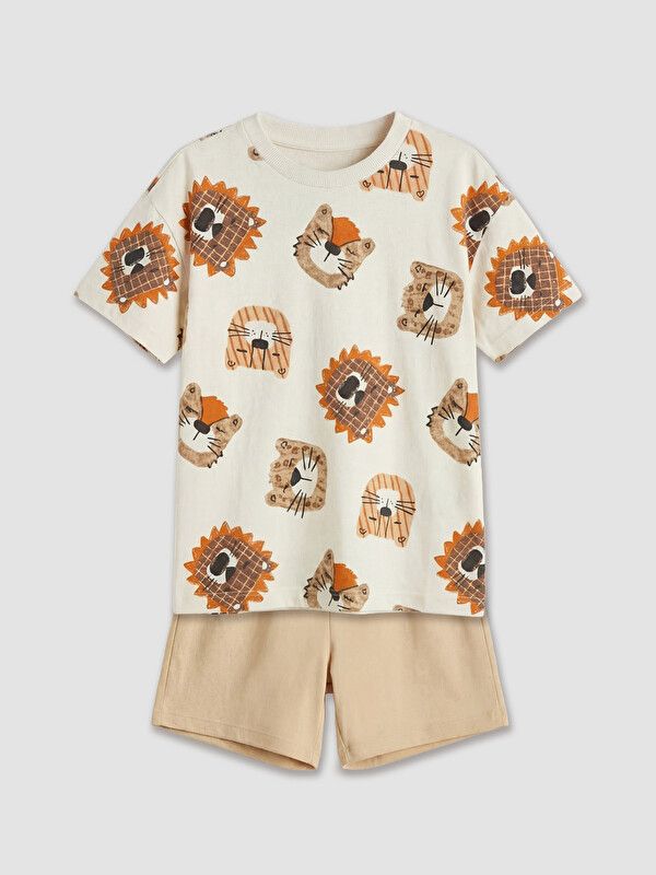 Moudda LC Waikiki - Ensemble manches courtes en jersey pour Garçon couleur Crème imprimé - Tunisie 1
