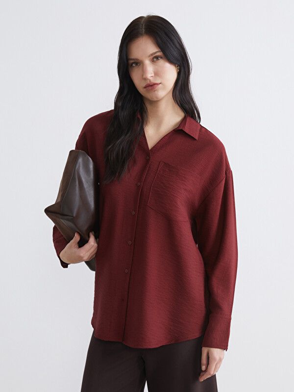 Moudda LC Waikiki - Chemise manches longues en tissu maternité pour Femme couleur Bordeaux - Tunisie 1
