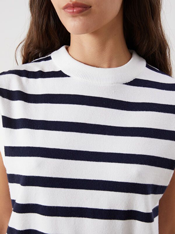 Moudda LC Waikiki - Pull tricot sans manches Femme Rayures marine - Tunisie 3