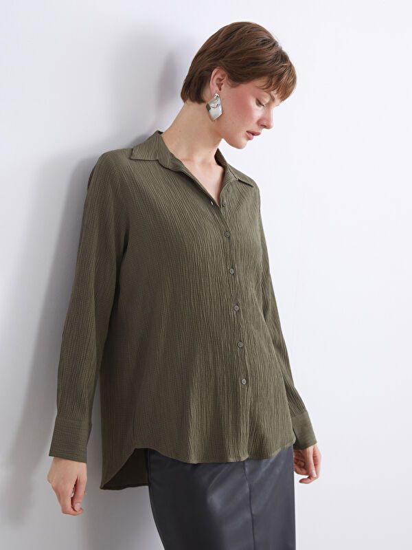 Moudda LC Waikiki - Chemise tissée manches longues Femme Kaki - Tunisie 1