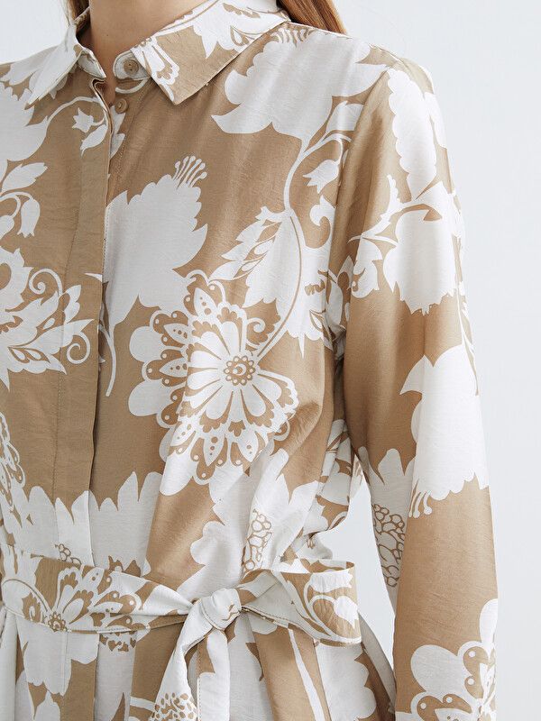 Moudda LC Waikiki - Robe manches longues en tissu pour Femme couleur Beige imprimé - Tunisie 3