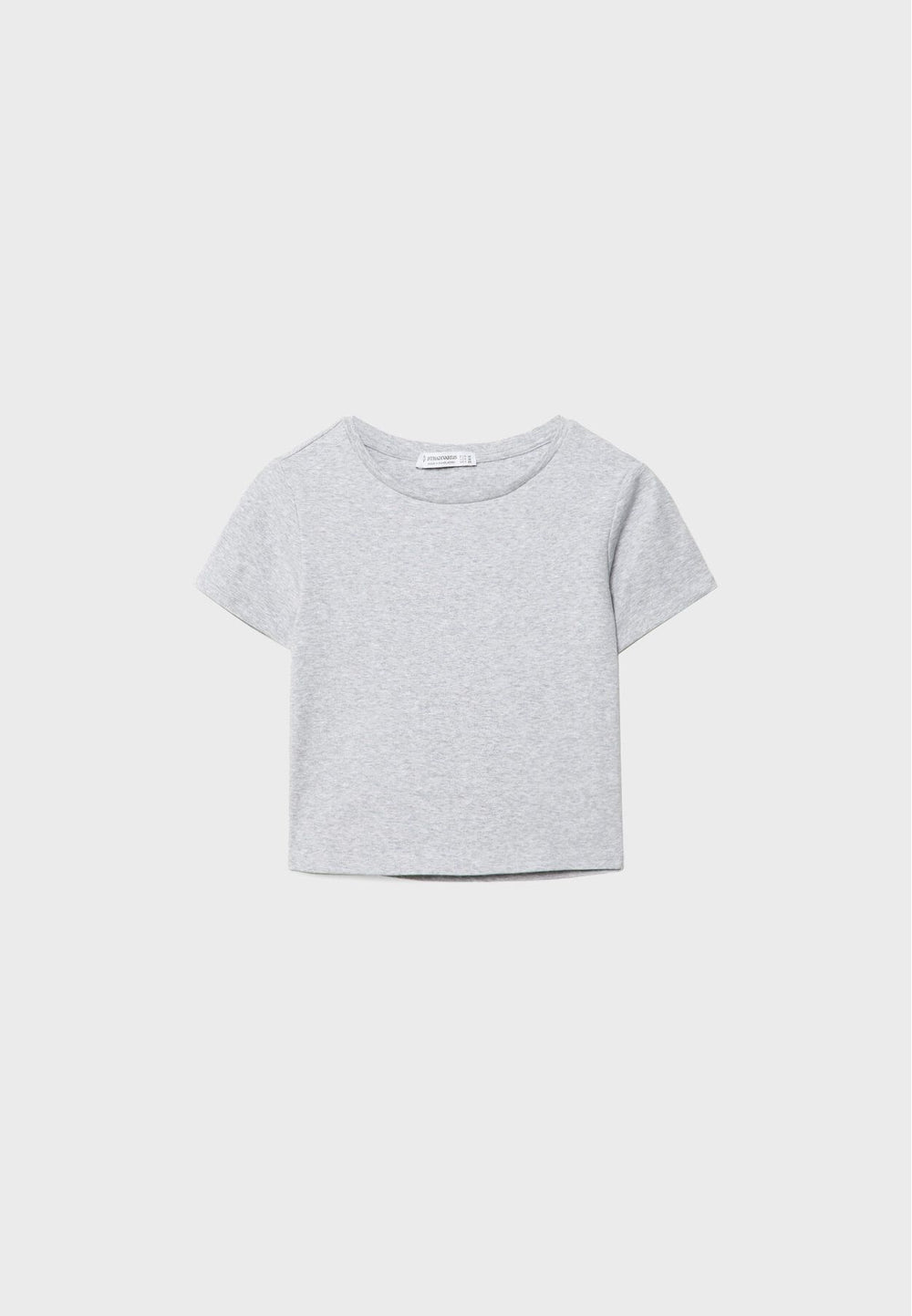 Moudda STRADIVARIUS - T-Shirt Crop Basique Manche Courte Coton Gris Chiné Grandes Surfaces - Tunisie 2