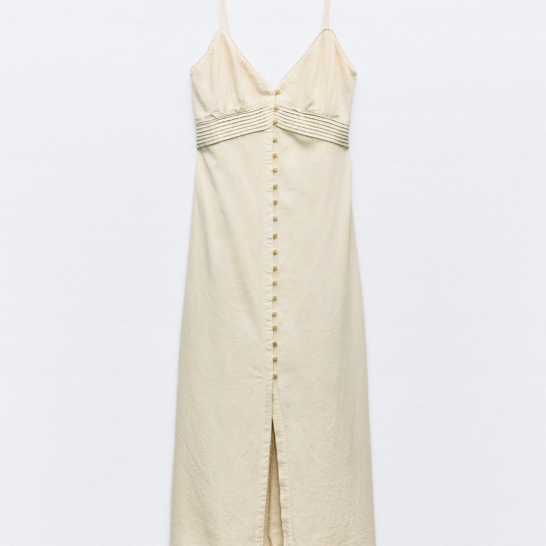 Moudda ZARA - Robe mi-longue lin/viscose fines bretelles boutons devant - Tunisie 1