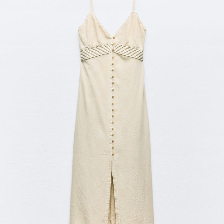 Moudda ZARA - Robe mi-longue lin/viscose fines bretelles boutons devant - Tunisie 1