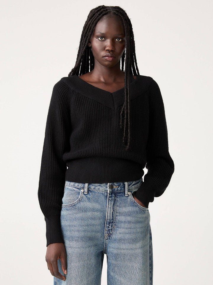 Moudda PULL & BEAR - Pull Crop Perlé Bardot Col V Double Way - Tunisie 4