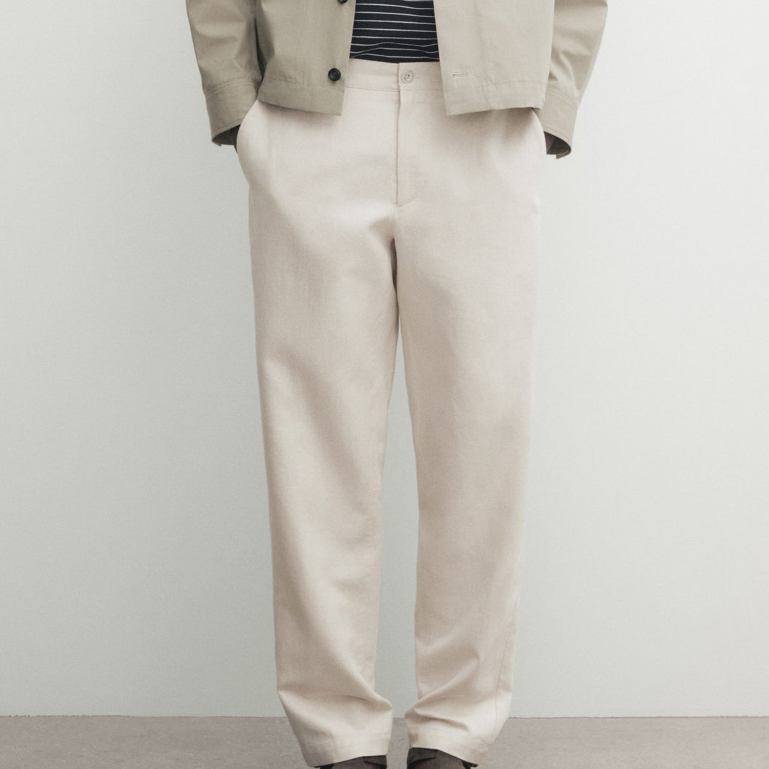 Moudda Massimo Dutti - Pantalon coton/lin écru coupe fuselée - Tunisie 3