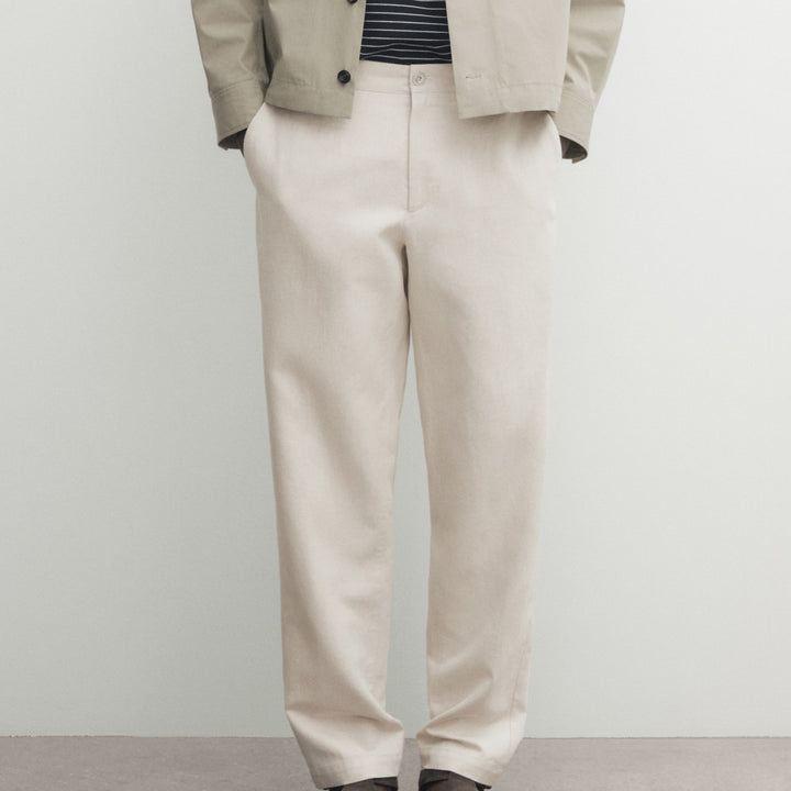 Moudda Massimo Dutti - Pantalon coton/lin écru coupe fuselée - Tunisie 3