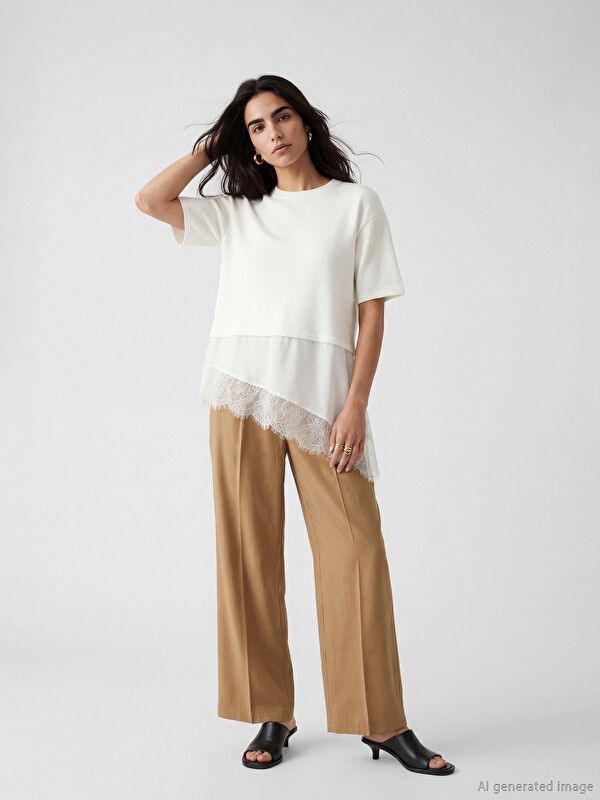 Moudda LC Waikiki - Pantalon fin en tissu pour Femme couleur Kaki - Tunisie 1