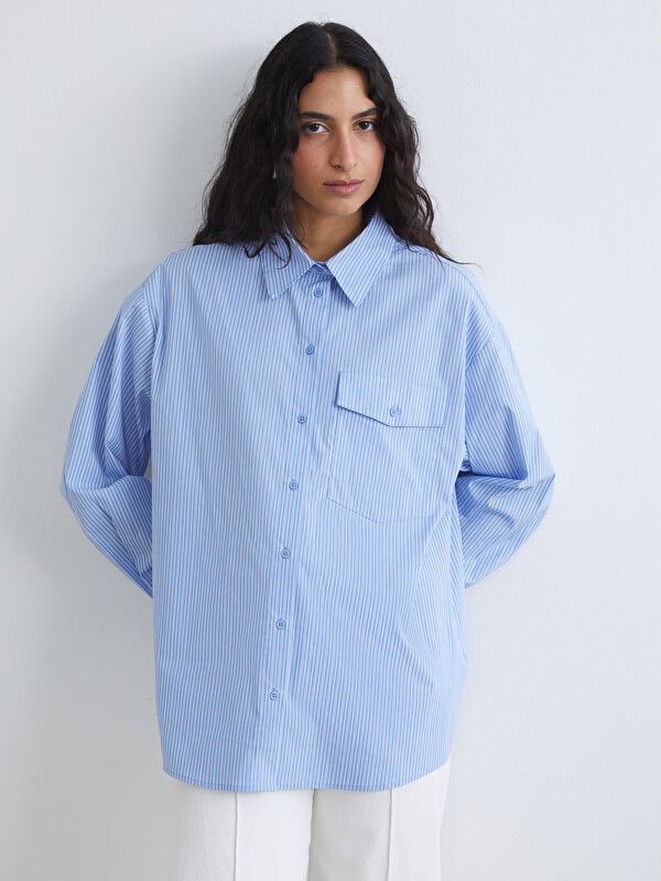 Moudda LC Waikiki - Tunique manches longues en tissu pour Femme couleur Bleu rayé - Tunisie 1