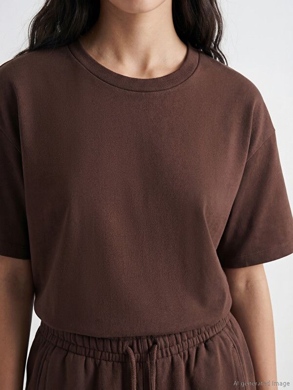 Moudda LC Waikiki - Body manches courtes en jersey pour Femme couleur Marron - Tunisie 3