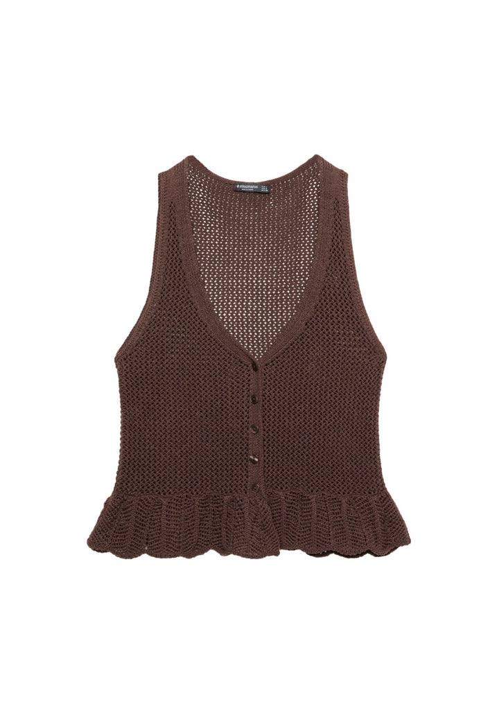 Top Dentelle - Boutons (Marron) - Tunisie1
