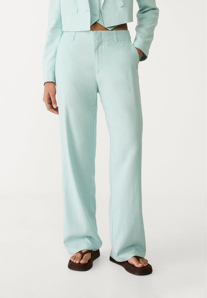 Pantalon Droit Fluide Lin - Turquoise - Tunisie3