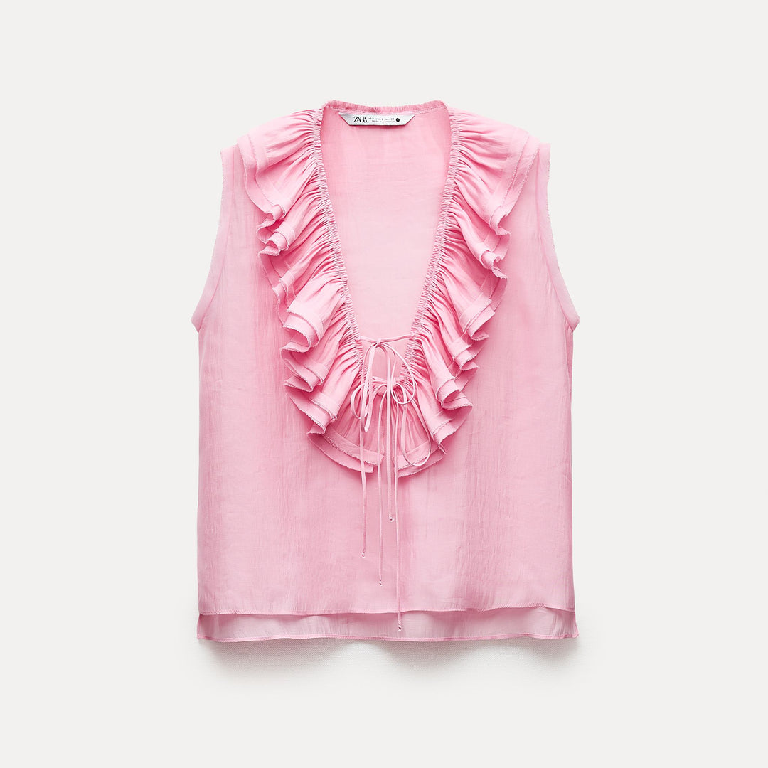 Moudda ZARA - Blouse romantique manches courtes petit nœud décolleté - Tunisie 2