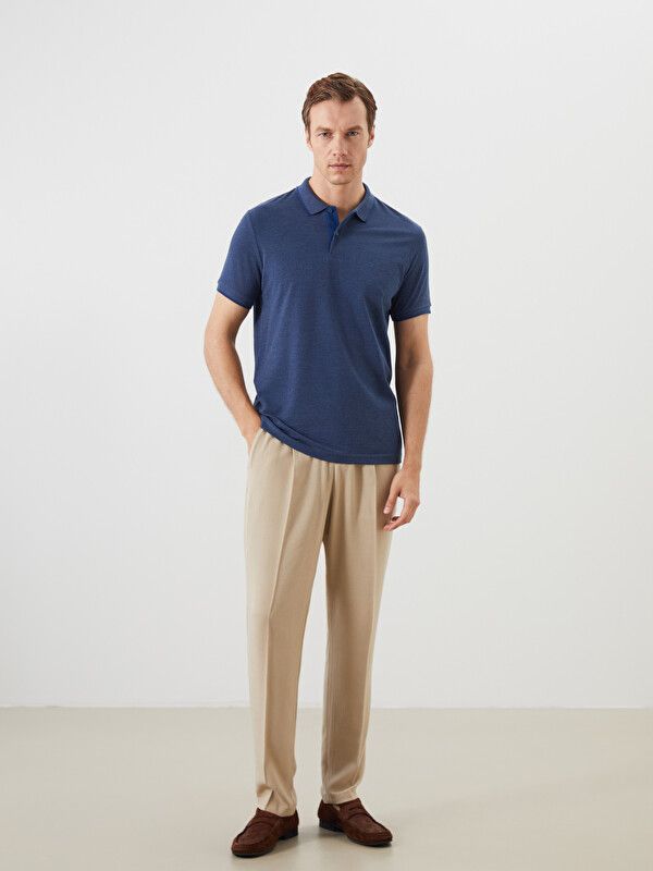 Moudda LC Waikiki - T-shirt col polo basique manches courtes en jersey pour Homme couleur  Bleu marine chiné - Tunisie 2