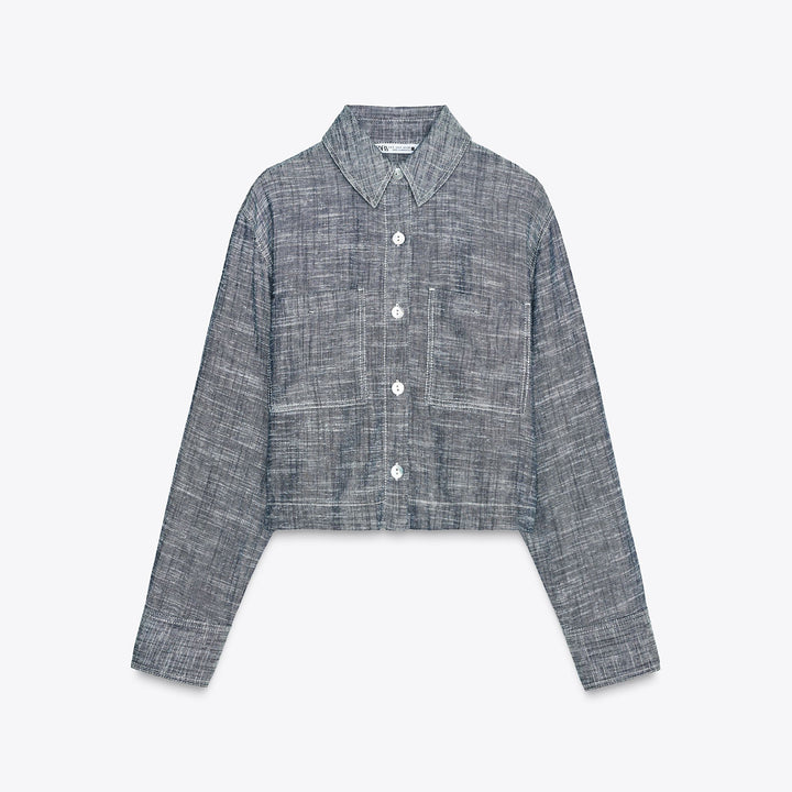 Moudda ZARA - Chemise Lin Indigo - Col Chemisier & Poches - Tunisie 1