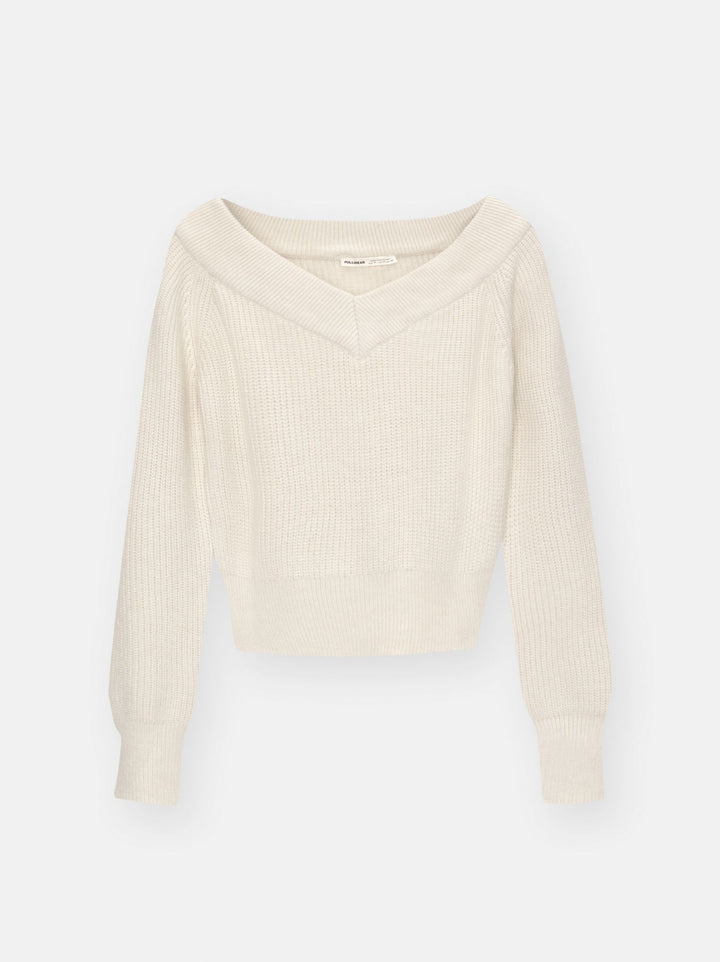 Moudda PULL & BEAR - Pull Crop Perlé Bardot Col V Double Way - Tunisie 1