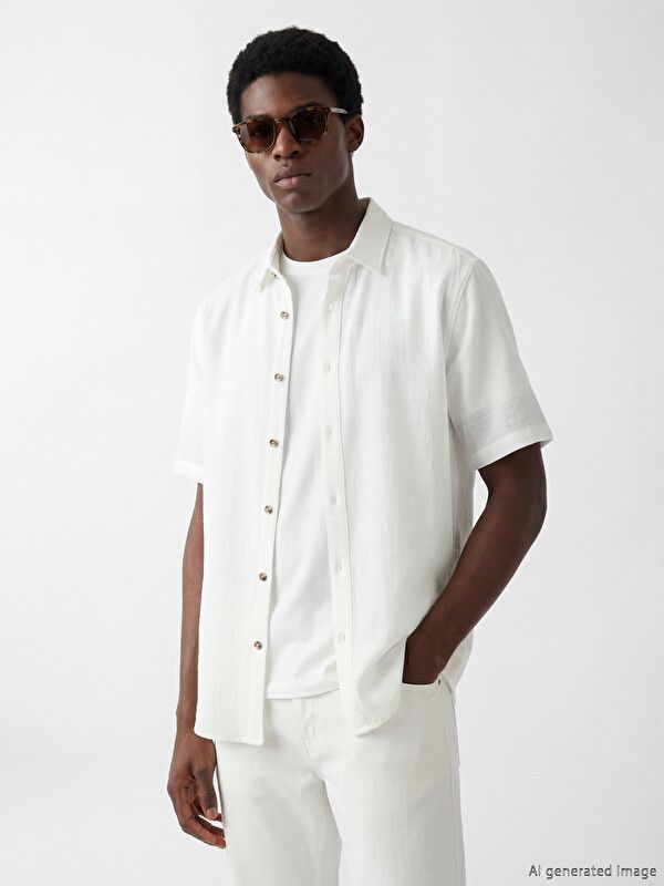 Moudda LC Waikiki - Chemise manches courtes en tissu pour Homme couleur Beige - Tunisie 1