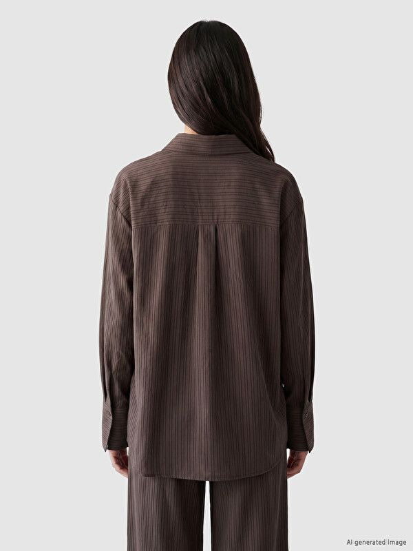 Moudda LC Waikiki - Chemise manches longues en tissu pour Femme couleur Marron rayé - Tunisie 4