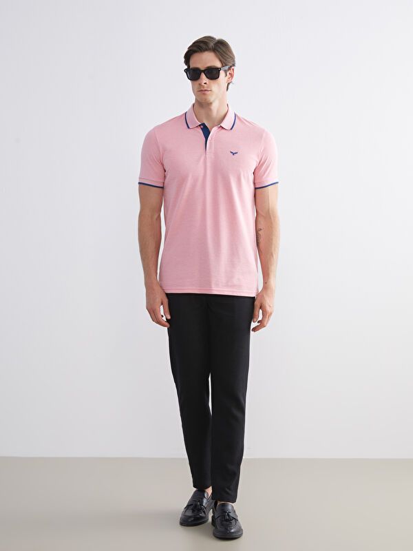 Moudda LC Waikiki - T-shirt col polo basique manches courtes en jersey couleur Rose clair mélangé pour hommes - Tunisie 2