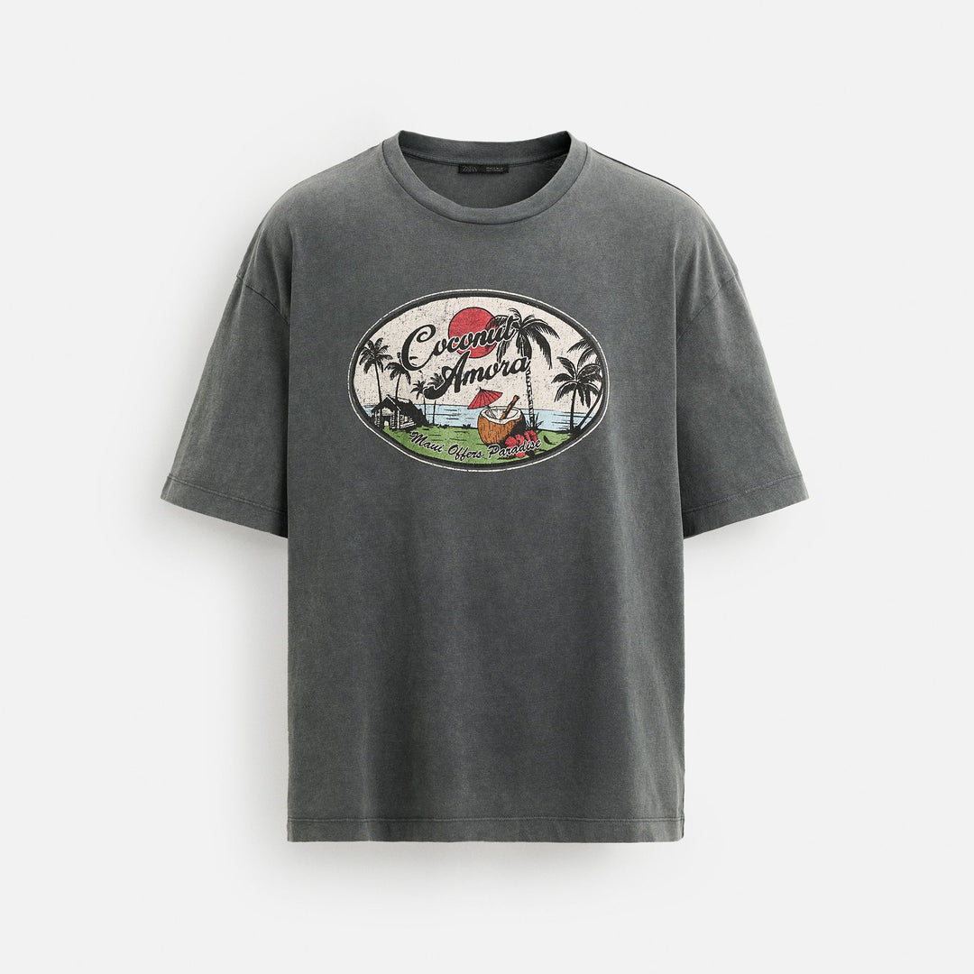 Moudda ZARA - T-Shirt Lavé - Imprimé Devant "Aloha" - Tunisie 1