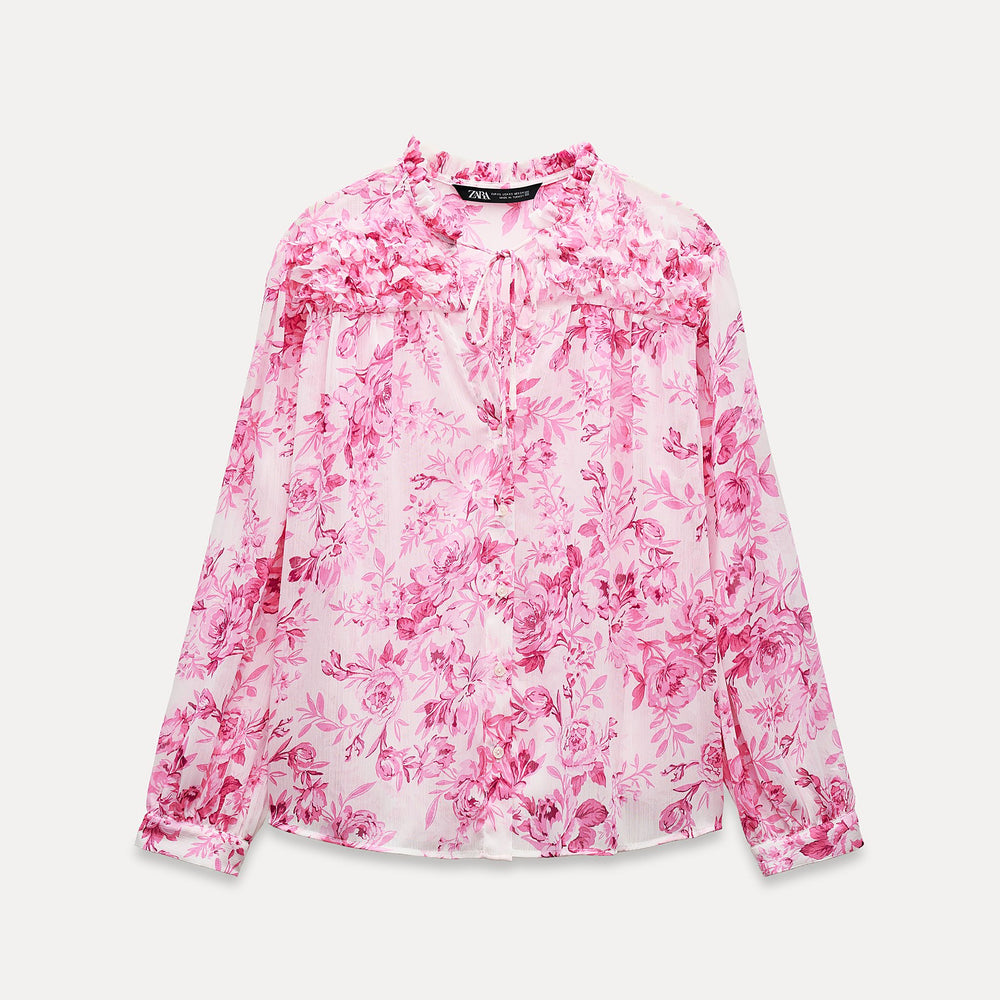 Moudda ZARA - Set blouse imprimée manches longues détail petits volants canezou - Tunisie 2
