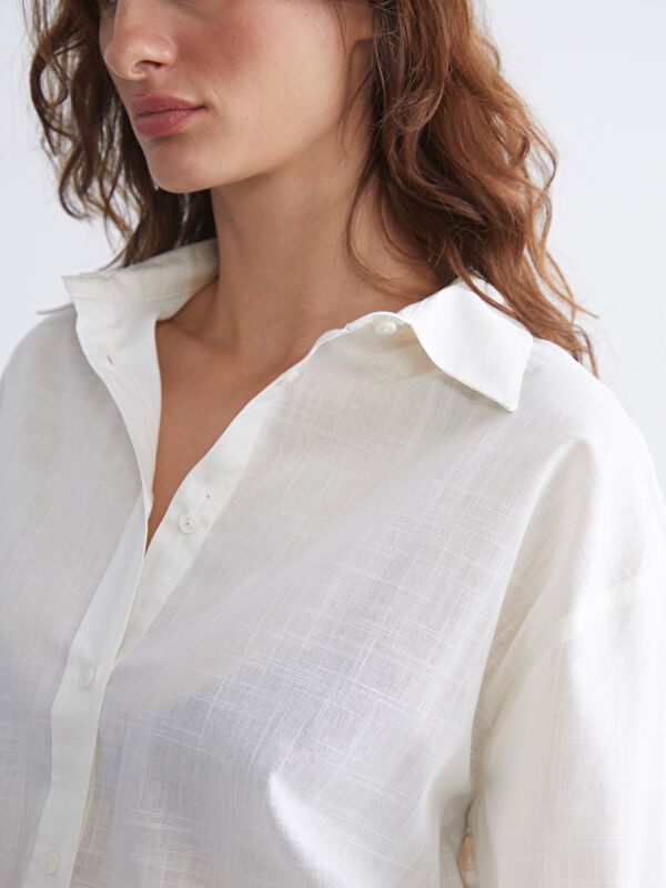 Moudda LC Waikiki - Chemise tissée manches longues Femme Ecru - Tunisie 3