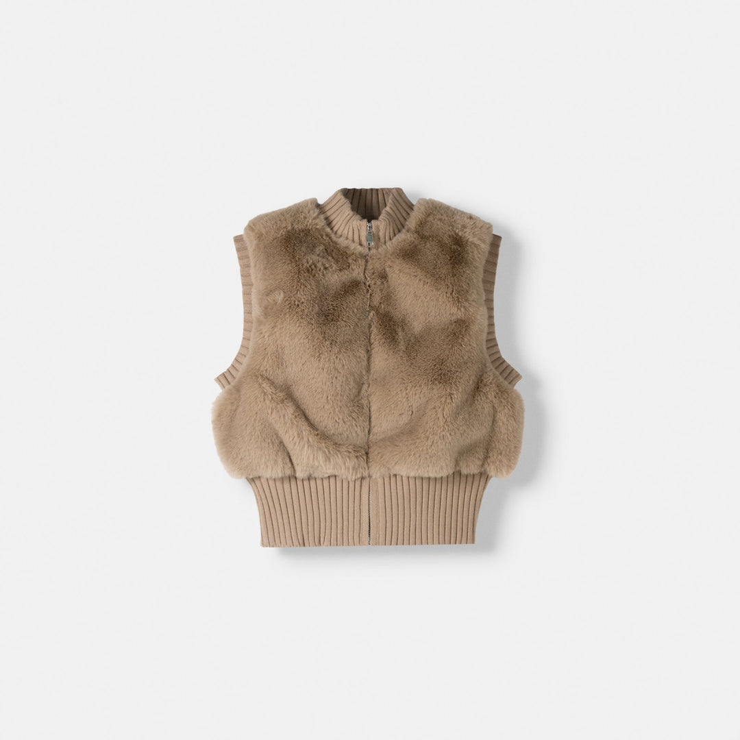 Moudda BERSHKA - Gilet Col Montant en Fausse Fourrure et Maille - Tunisie 1