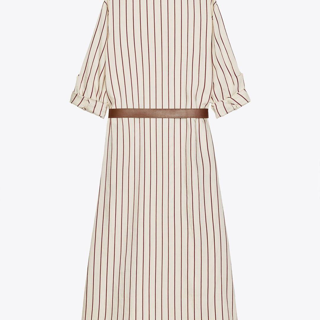 Moudda ZARA - Robe Midi Tencel - Rayure Verticale & Ceinture - Tunisie 2