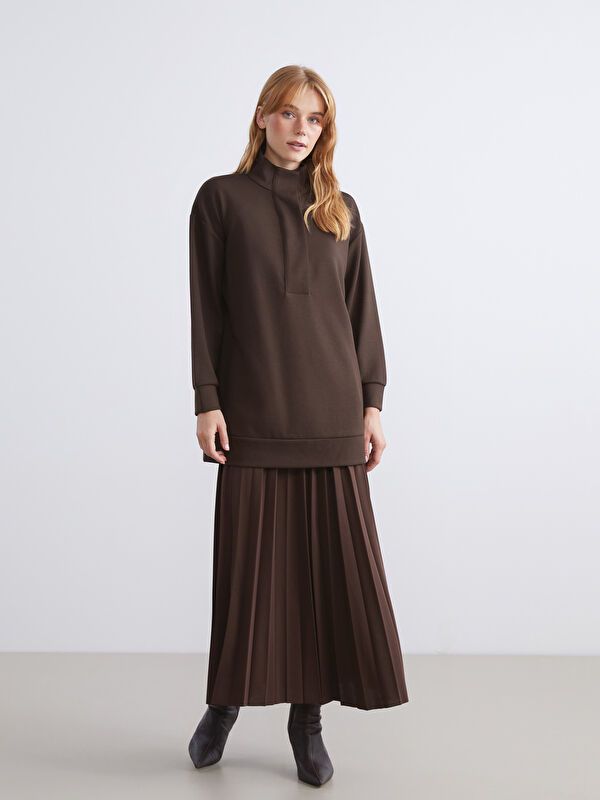 Moudda LC Waikiki - Tunique manches longues en jersey couleur Marron foncé pour femmes - Tunisie 2