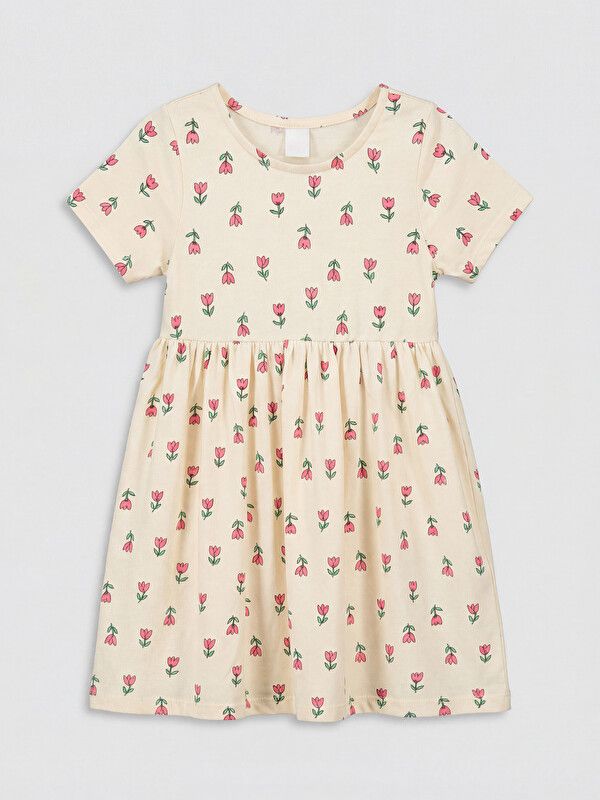 Moudda LC Waikiki - Robe manches courtes en jersey pour Fille couleur Écru imprimé 2 - Tunisie 1