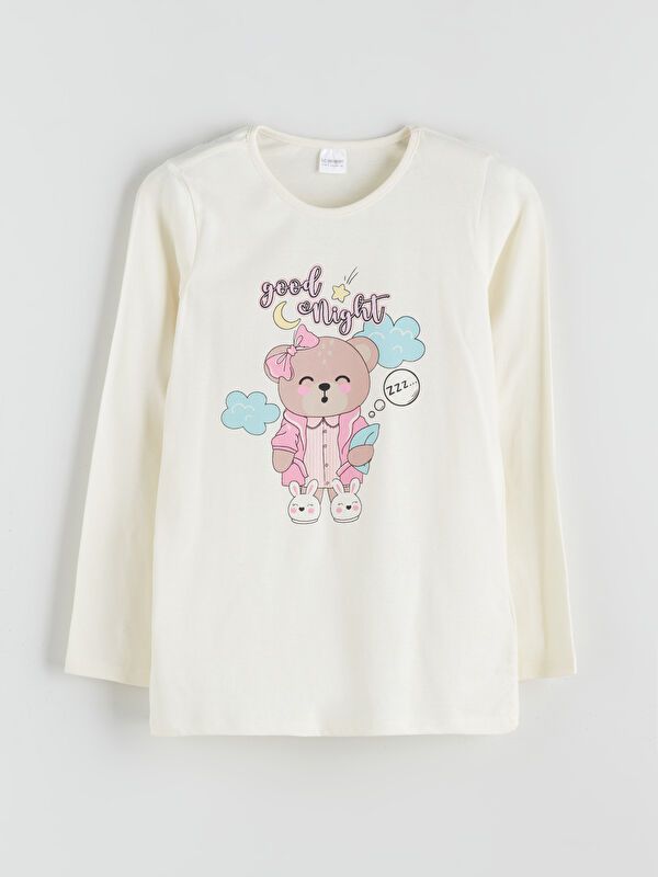 Moudda LC Waikiki - Pyjama en jersey manches longues moyen Fille Crème - Tunisie 2