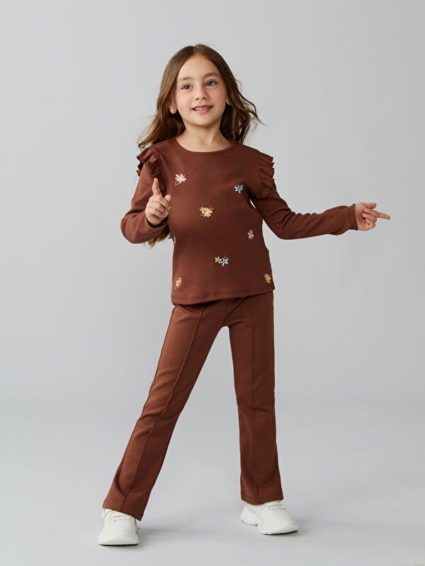 Moudda LC Waikiki - T-shirt en jersey stretch Fille Brun terne - Tunisie 1