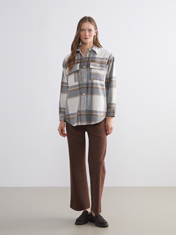 Moudda LC Waikiki - Chemise tissée maternité manches longues Femme A carreaux bruns - Tunisie 2