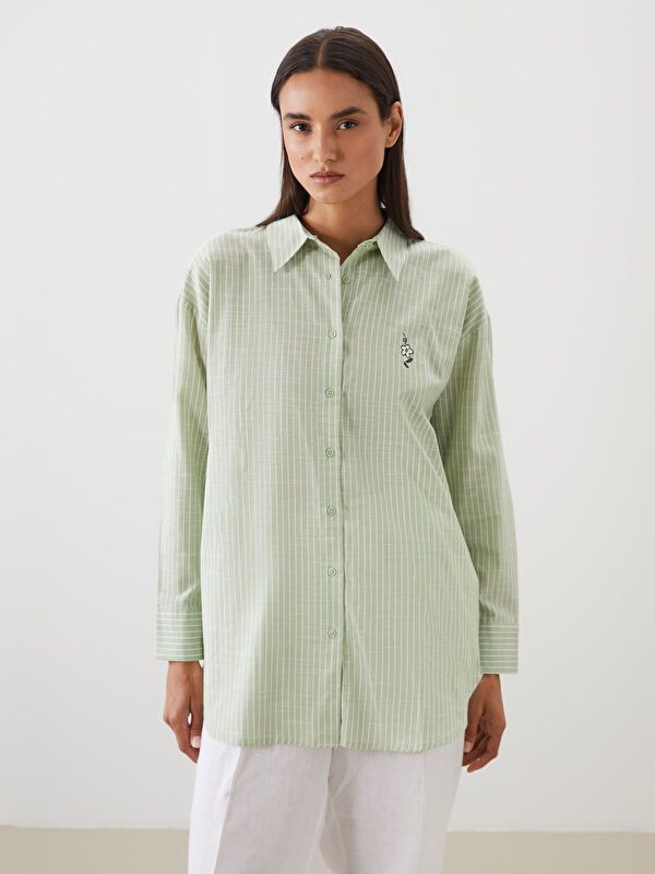 Moudda LC Waikiki - Tunique tissée manches longues Femme Rayures vertes - Tunisie 1