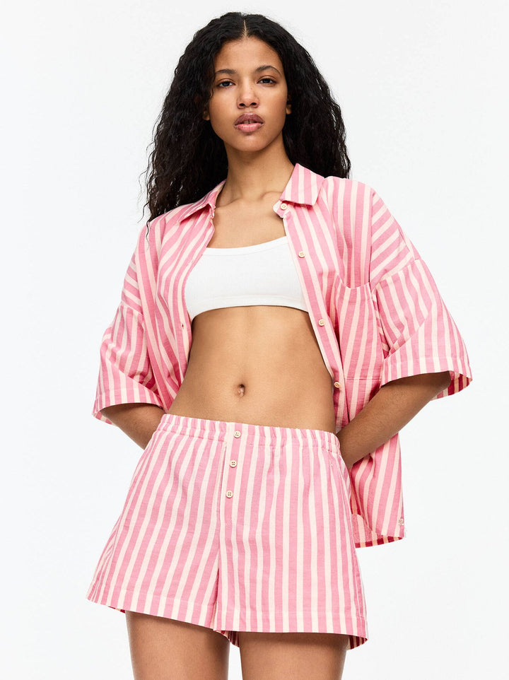 Moudda PULL & BEAR - Ensemble Short Pacific - Rayure Rose - Tunisie 2
