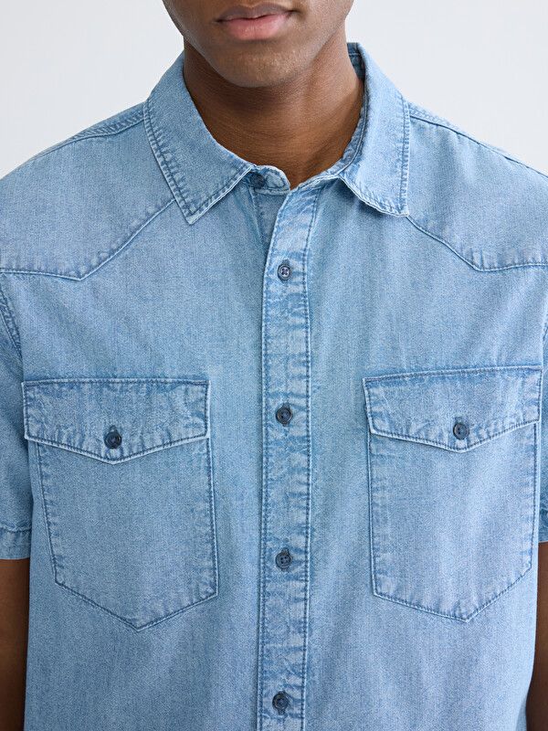 Moudda LC Waikiki - Chemise en jean manches courtes pour Homme couleur Rodeo Bleu indigo moyen - Tunisie 3