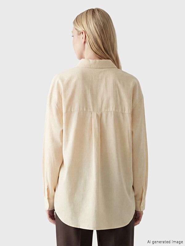 Moudda LC Waikiki - Chemise manches longues en tissu pour Femme couleur Orange clair rayé - Tunisie 3