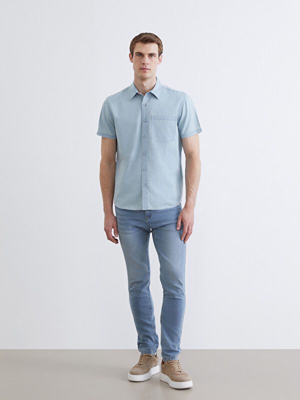 Moudda LC Waikiki - Chemise en jean manches courtes pour Homme couleur Bleu indigo clair rodé - Tunisie 2