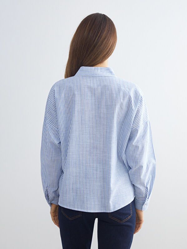 Moudda LC Waikiki - Chemise tissée manches longues Femme Rayures bleues - Tunisie 4