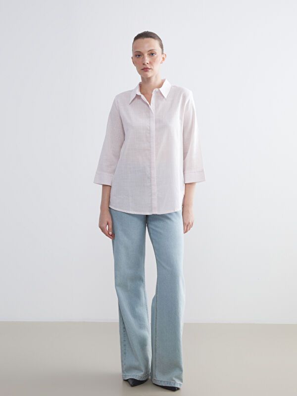 Moudda LC Waikiki - Chemise tissée manches longues Femme Rayures roses - Tunisie 2