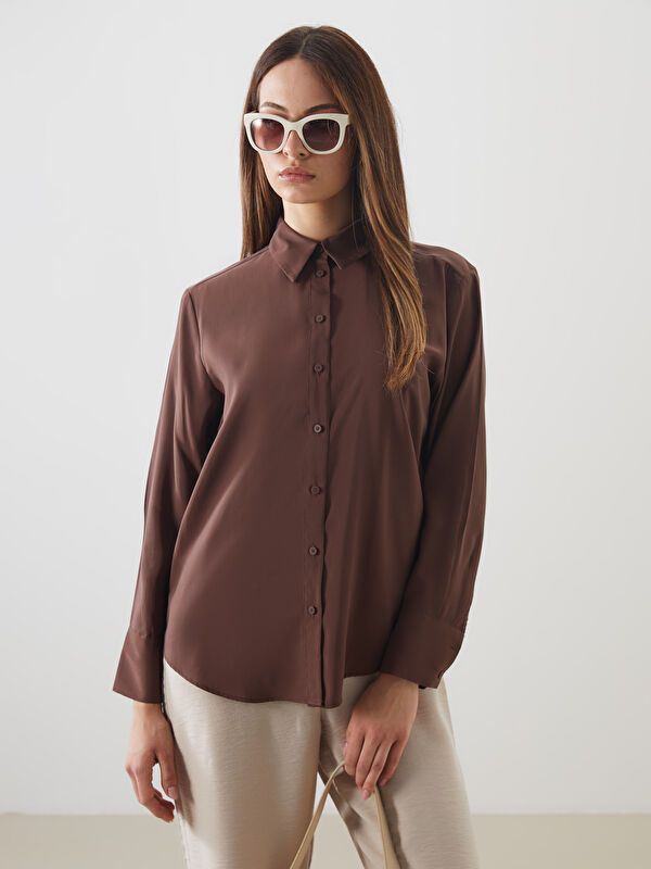 Moudda LC Waikiki - Chemise tissée manches longues Femme Brun - Tunisie 1