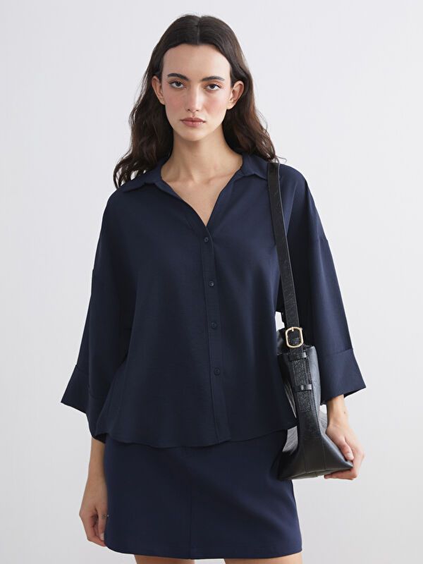 Moudda LC Waikiki - Chemise tissée manches longues Femme Marine - Tunisie 1