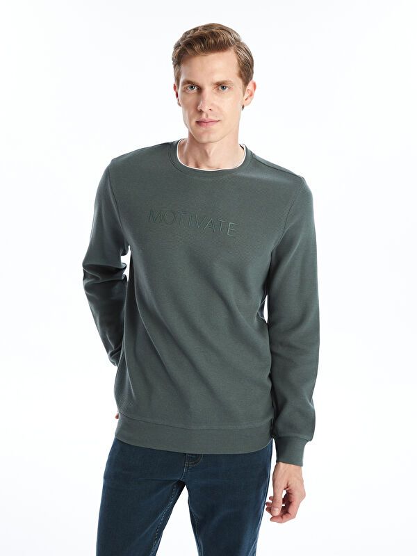 Moudda LC Waikiki - Sweatshirt jersey imprimé basique Homme Vert foncé - Tunisie 1