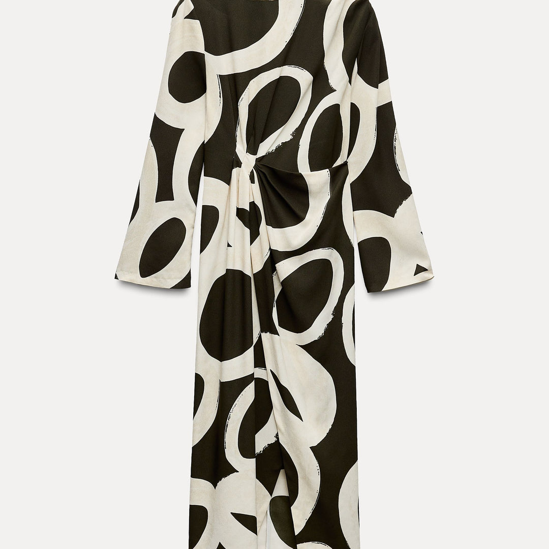 Moudda ZARA - Robe mi-longue en crêpe imprimée géométrique cercles - Tunisie 1