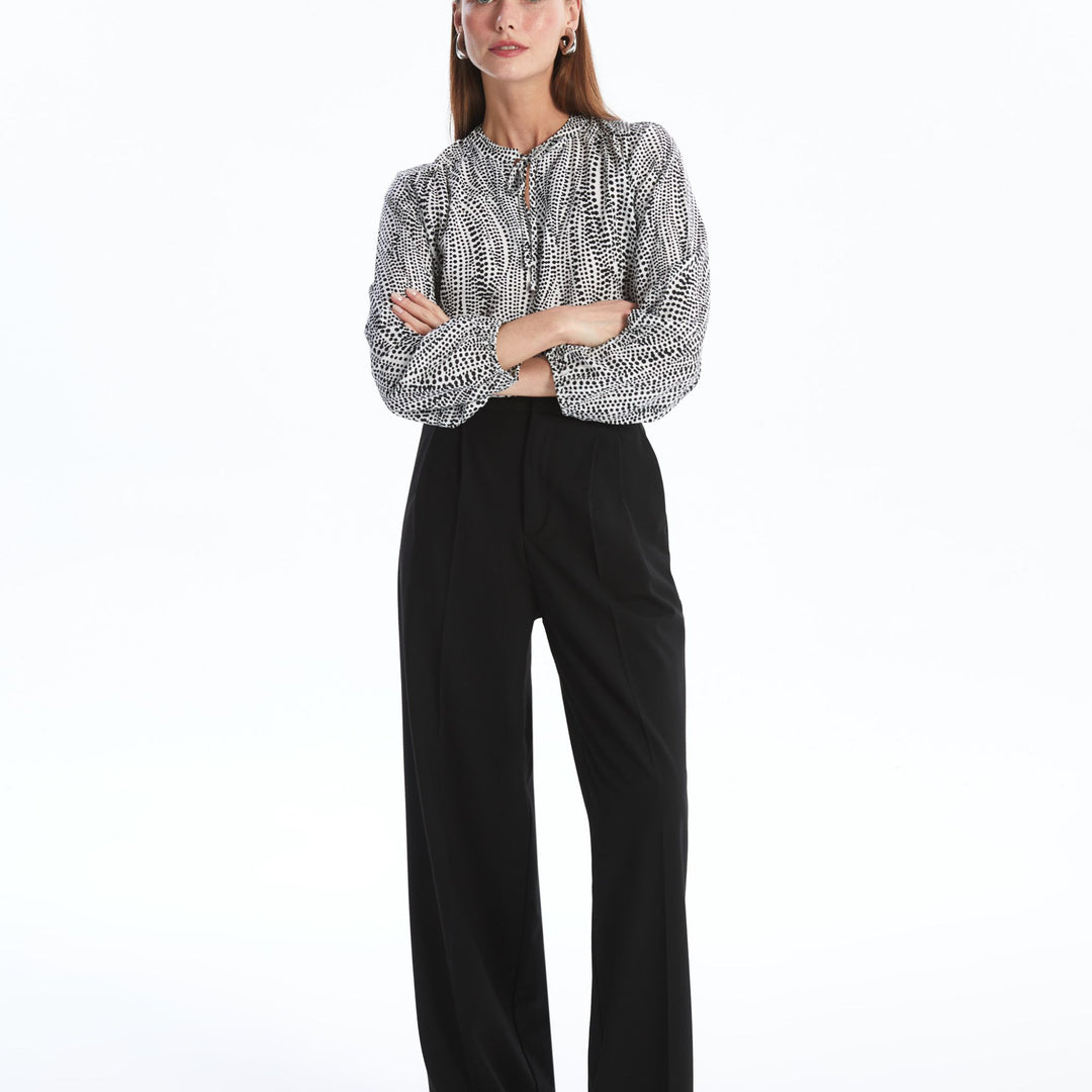 Moudda LC Waikiki - Blouse tissée imprimée manches longues Femme Imprimé en noir - Tunisie 2