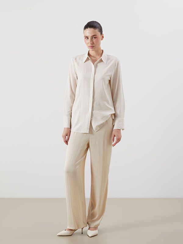 Moudda LC Waikiki - Chemise tissée manches longues Femme Rayures beiges - Tunisie 2