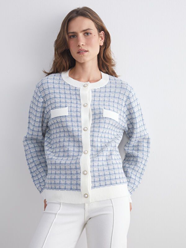 Moudda LC Waikiki - Cardigan tricot épais Femme Jacquard bleu - Tunisie 1