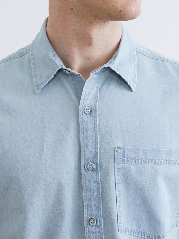 Moudda LC Waikiki - Chemise en jean manches courtes pour Homme couleur Bleu indigo clair rodé - Tunisie 3