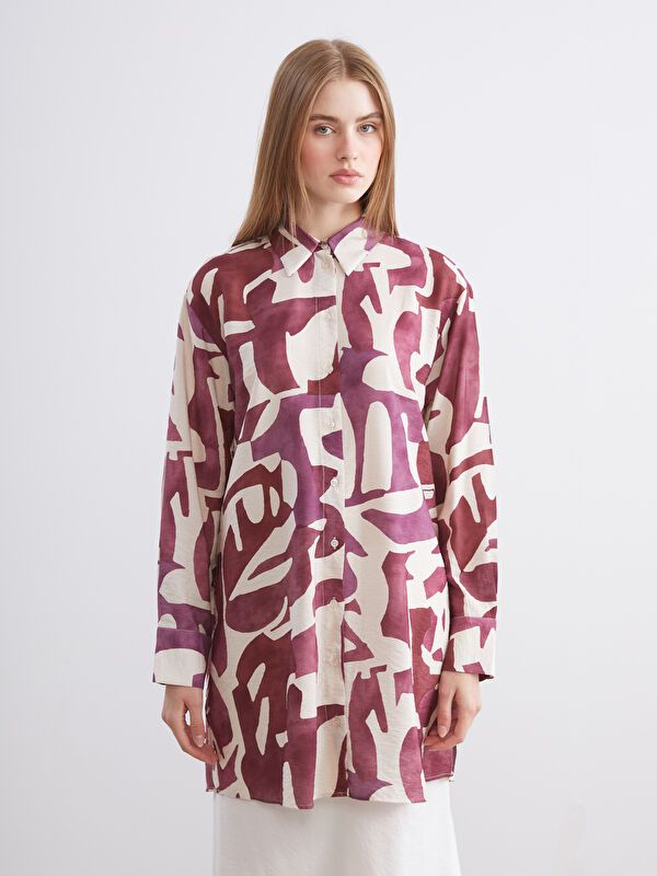 Moudda LC Waikiki - Tunique tissée manches longues Femme Imprimé rouge foncé - Tunisie 1