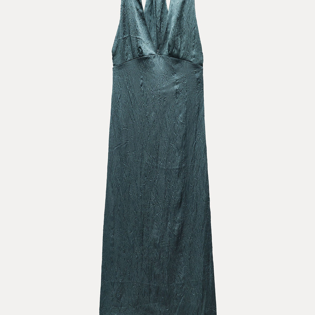 Moudda ZARA - Robe mi-longue satinée froissée col en V boucle dorée - Tunisie 2